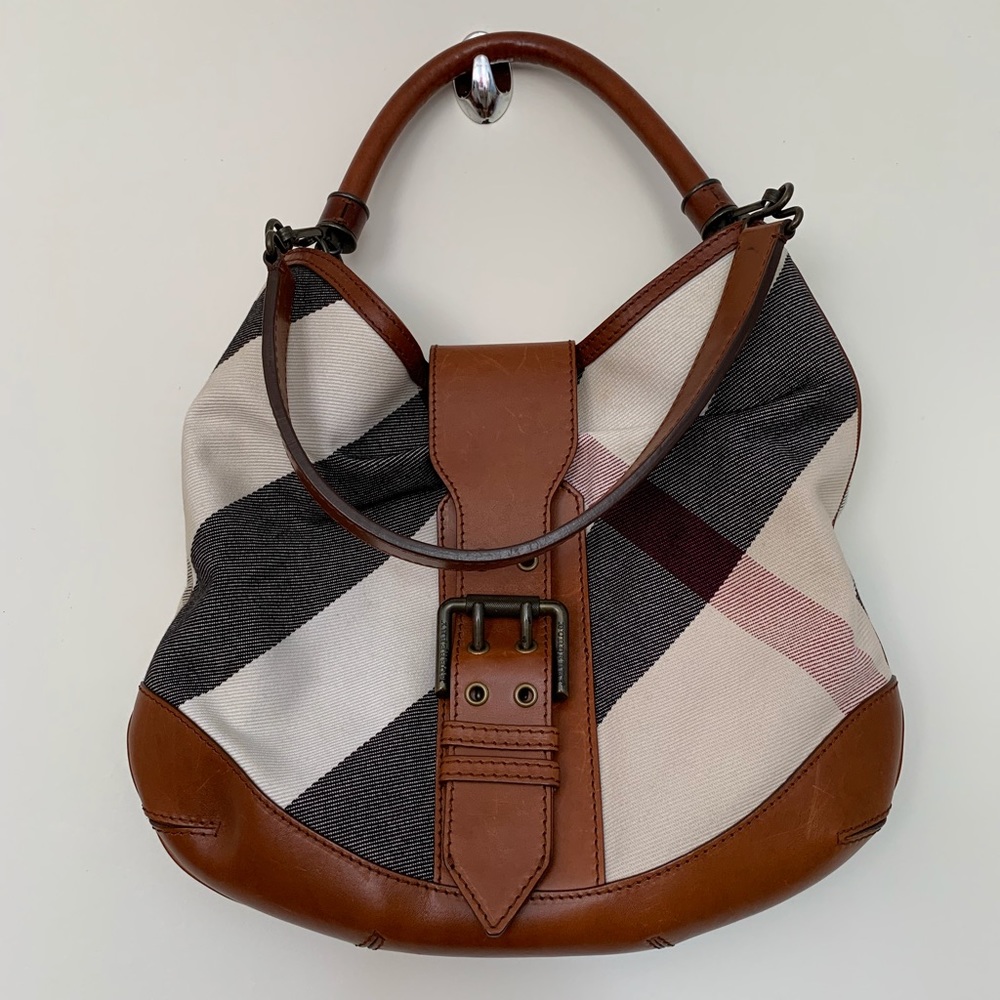 💯Authentic Burberry Mega Check Canvas Medium Hobo - Picture 1 of 8